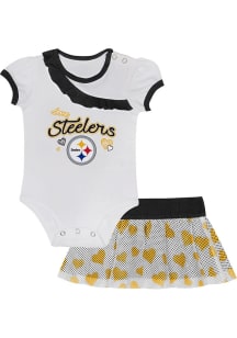Pittsburgh Steelers Infant Girls White Love My Team Set Top and Bottom