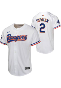 Marcus Semien  Nike Texas Rangers Youth White 2023 World Series Gold Collection Patch Jersey