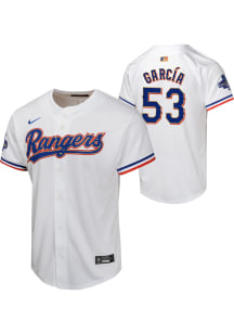 Adolis Garcia  Nike Texas Rangers Youth White 2023 World Series Gold Collection Patch Jersey