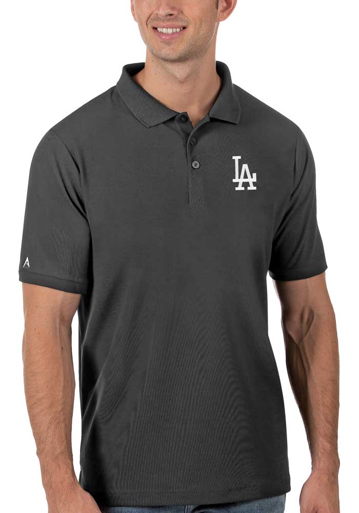 Antigua Los Angeles Dodgers Mens Grey Legacy Pique Short Sleeve Polo