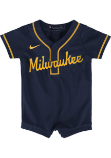 Nike Milwaukee Brewers Baby Navy Blue Alt 2 Replica Romper Jersey Baseball Jersey