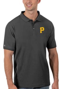Antigua Pittsburgh Pirates Mens Grey Legacy Pique Short Sleeve Polo
