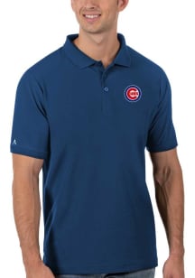 Antigua Chicago Cubs Mens Blue Legacy Pique Short Sleeve Polo