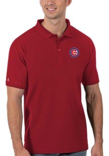 Antigua Chicago Cubs Mens Red Legacy Pique Short Sleeve Polo