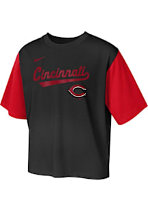 Nike Cincinnati Reds Girls Black Nike Wordmark Script Short Sleeve Fashion T-Shirt