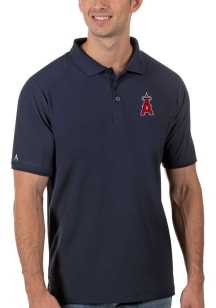 Antigua Los Angeles Angels Mens Navy Blue Legacy Pique Short Sleeve Polo
