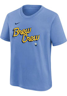 Nike Milwaukee Brewers Youth Light Blue Nike City Connect Wordmark Short Sleeve T-Shirt