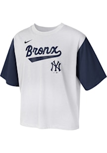 Nike New York Yankees Girls White Nike Wordmark Script Short Sleeve Fashion T-Shirt
