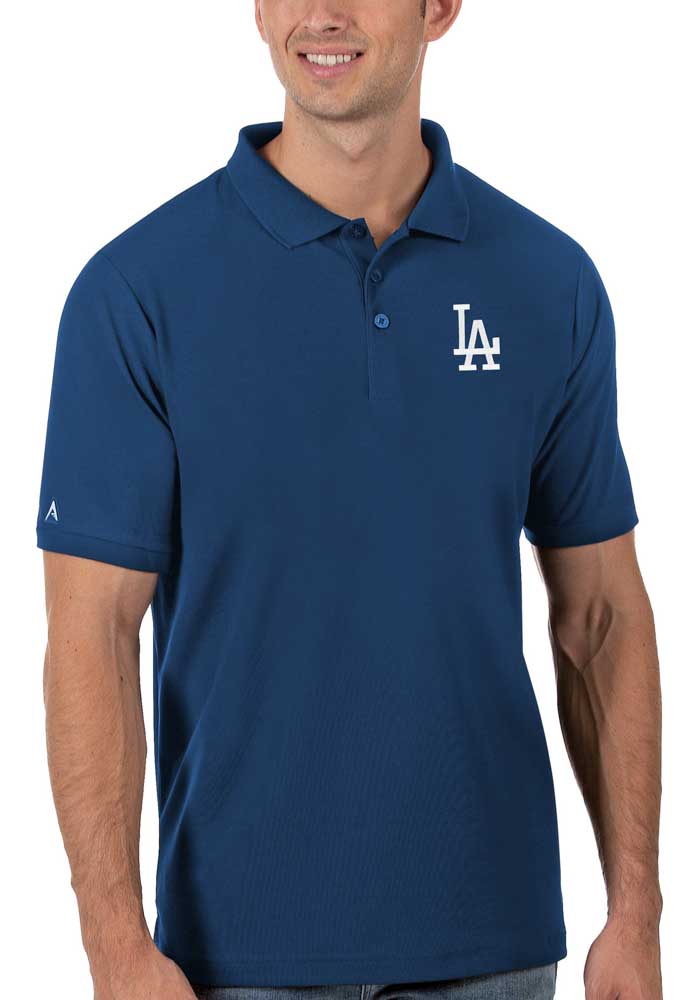 Antigua Los Angeles Dodgers Mens Blue Legacy Pique Short Sleeve Polo