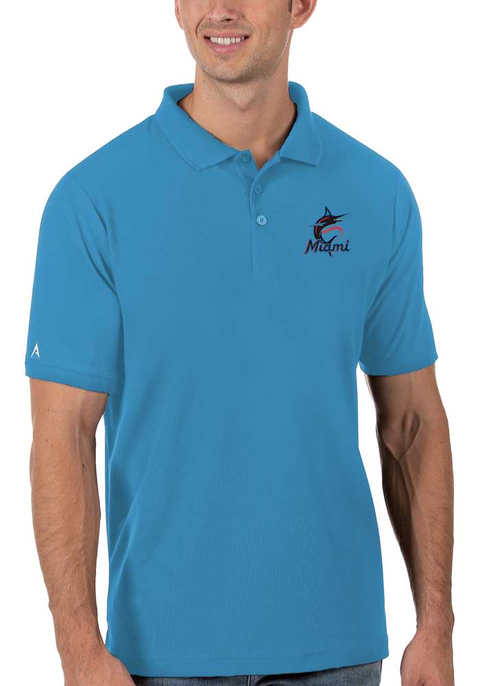 Men's Antigua Black Miami Marlins Compass Polo