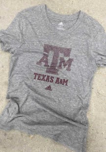 Texas A&amp;M Aggies Girls Grey Rhinestone Mascot Short Sleeve Fashion T-Shirt