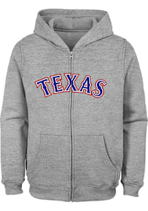 Texas Rangers Boys Grey Workmark Long Sleeve Full Zip Hooded Sweatshirt