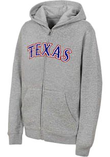 Texas Rangers Youth Grey Workmark Long Sleeve Full Zip Jacket