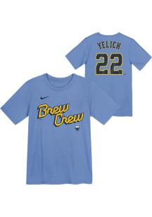 Christian Yelich  Milwaukee Brewers Boys Light Blue City Connect NN Short Sleeve T-Shirt