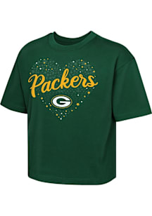 Green Bay Packers Girls Green Love Stars Short Sleeve Tee