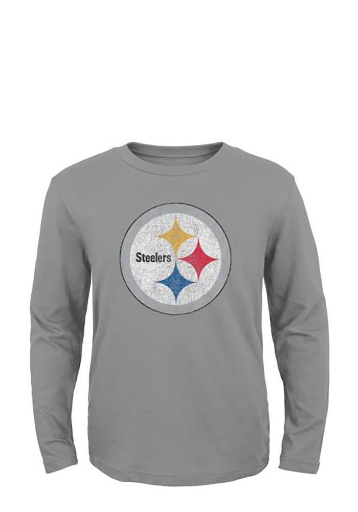Pittsburgh Steelers Youth Grey Distressed Long Sleeve T-Shirt