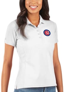 Antigua Chicago Cubs Womens White Legacy Pique Short Sleeve Polo Shirt