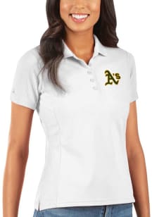 Antigua Oakland Athletics Womens White Legacy Pique Short Sleeve Polo Shirt