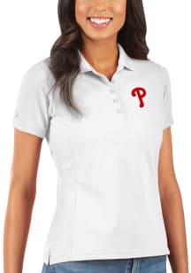 Antigua Philadelphia Phillies Womens White Legacy Pique Short Sleeve Polo Shirt