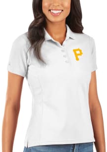 Antigua Pittsburgh Pirates Womens White Legacy Pique Short Sleeve Polo Shirt