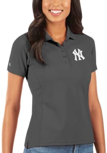 Antigua New York Yankees Womens Grey Legacy Pique Short Sleeve Polo Shirt