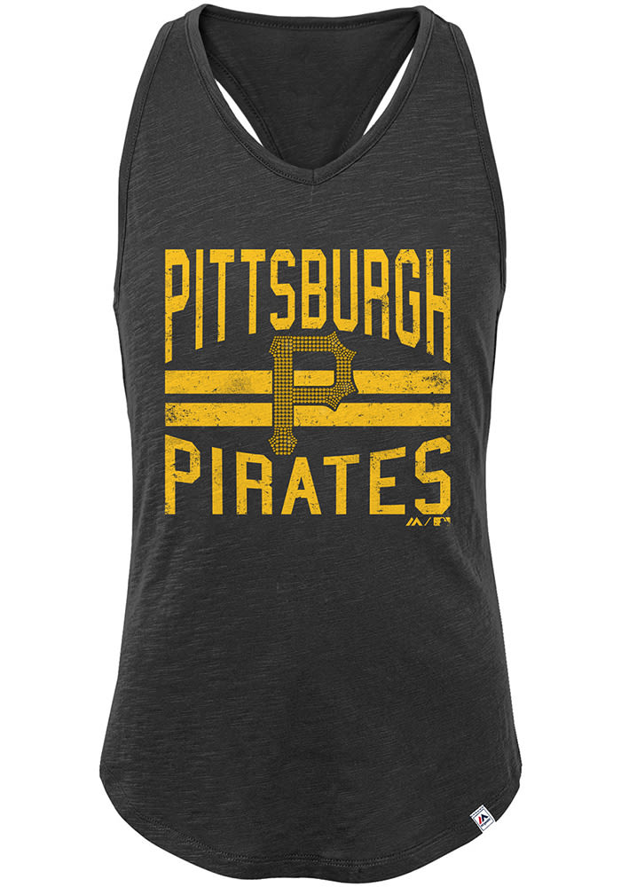 Pittsburgh Pirates Girls Black Four Seamer Short Sleeve Tank Top