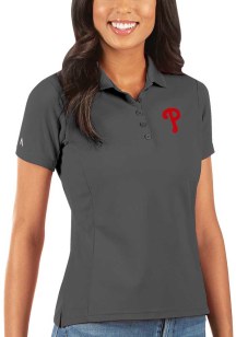Antigua Philadelphia Phillies Womens Grey Legacy Pique Short Sleeve Polo Shirt