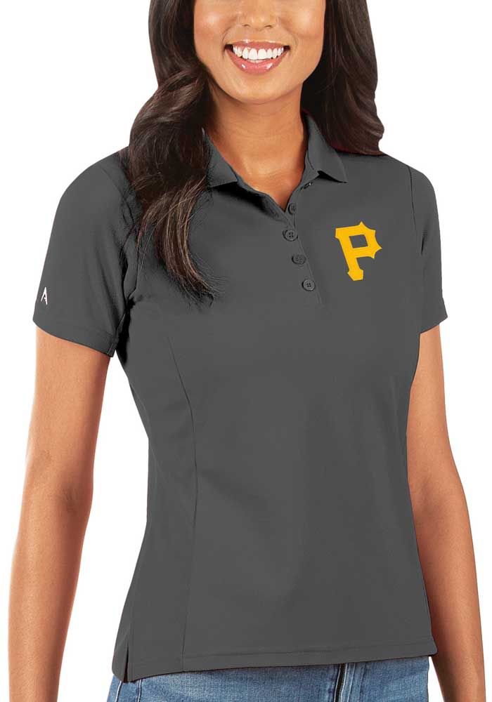 Antigua Pittsburgh Pirates Womens Grey Legacy Pique Short Sleeve Polo Shirt