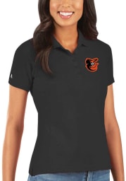 Antigua Baltimore Orioles Womens Black Legacy Pique Short Sleeve Polo Shirt