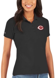 Antigua Cincinnati Reds Womens Black Legacy Pique Short Sleeve Polo Shirt
