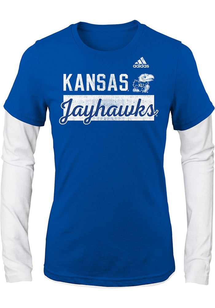 Kansas Jayhawks Girls Blue Bar Script Long Sleeve T-shirt