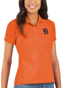 Antigua Detroit Tigers Womens Orange Legacy Pique Short Sleeve Polo Shirt