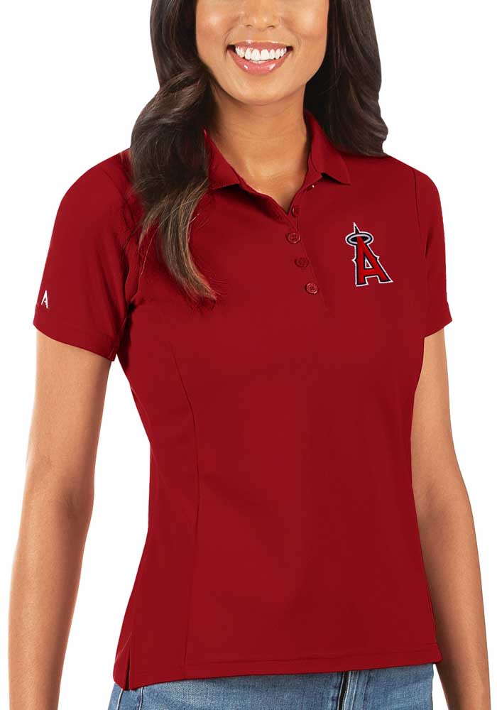 Antigua Los Angeles Angels Womens Red Legacy Pique Short Sleeve Polo Shirt