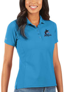 Antigua Miami Marlins Womens Blue Legacy Pique Short Sleeve Polo Shirt