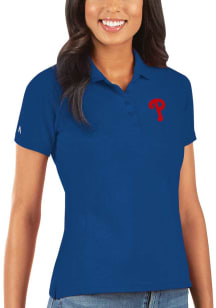 Antigua Philadelphia Phillies Womens Blue Legacy Pique Short Sleeve Polo Shirt