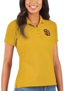 Antigua San Diego Padres Womens Gold Legacy Pique Short Sleeve Polo Shirt