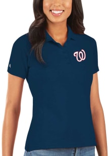 Antigua Washington Nationals Womens Navy Blue Legacy Pique Short Sleeve Polo Shirt