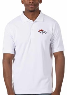 Antigua Denver Broncos Mens White Legacy Pique Short Sleeve Polo