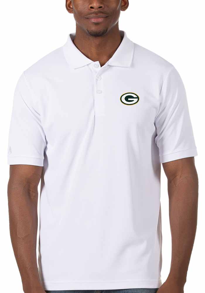Antigua Green Bay Packers Mens White Legacy Pique Short Sleeve Polo