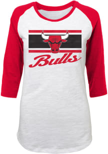 Chicago Bulls Junior Fit White Raglan Slub Long Sleeve Crew T-Shirt