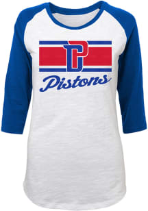Detroit Pistons Junior Fit White Raglan Slub Long Sleeve Crew T-Shirt