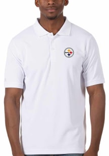 Antigua Pittsburgh Steelers Mens White Legacy Pique Short Sleeve Polo