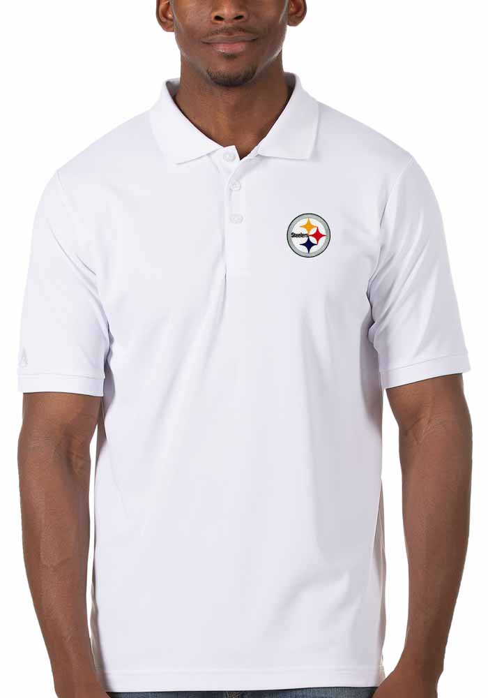 Antigua Pittsburgh Steelers Mens White Legacy Pique Short Sleeve Polo