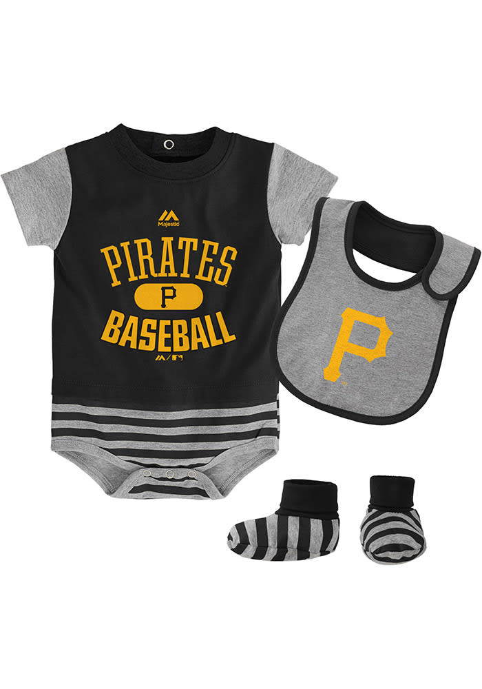 Pittsburgh Pirates Baby Black Baseball Property Set One Piece with Bib