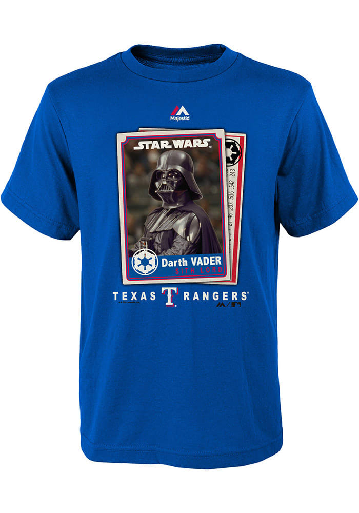 Texas Rangers Youth Blue Star Wars Darth Vader Baseball Card Short Sleeve T-Shirt