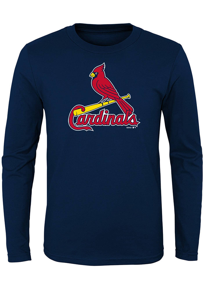 St Louis Cardinals Boys Navy Blue Primary Long Sleeve T-Shirt, Navy Blue, 100% Cotton, Size 4, Rally House