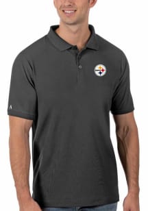 Antigua Pittsburgh Steelers Mens Grey Legacy Pique Short Sleeve Polo