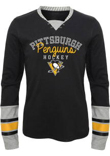 Pittsburgh Penguins Girls Black Skate Lace Long Sleeve T-shirt