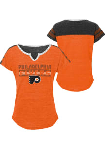 Philadelphia Flyers Girls Orange Puck Texture-Dolman Short Sleeve Fashion T-Shirt