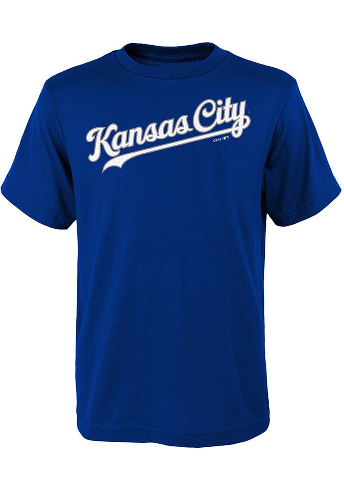 Outerstuff Kansas City Royals Youth Blue Road Wordmark Short Sleeve T-Shirt, Blue, 100% Cotton, Size L, Rally House